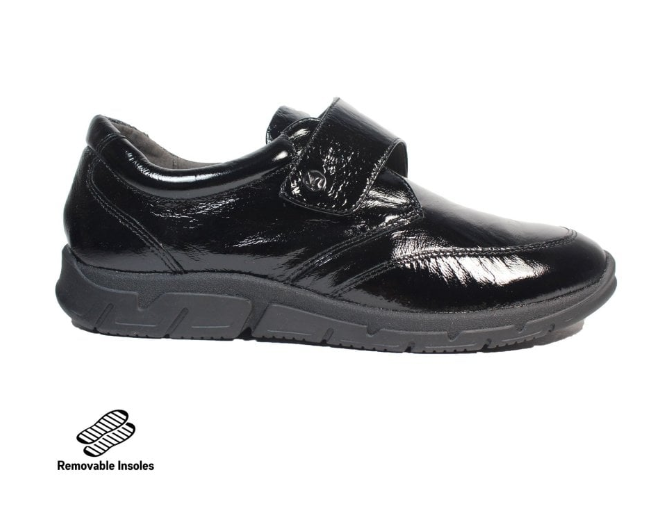 Caprice Ladies Casual Black Patent Shoe, 24703-41