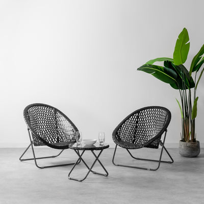Tobs Black Faux Rattan Bistro Set - Collection in-store