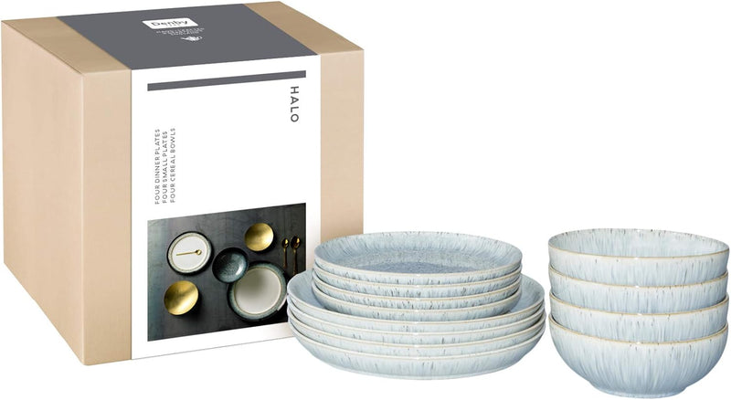 Denby Halo Speckle Coupe 12 Piece Tableware Set Gift Boxed