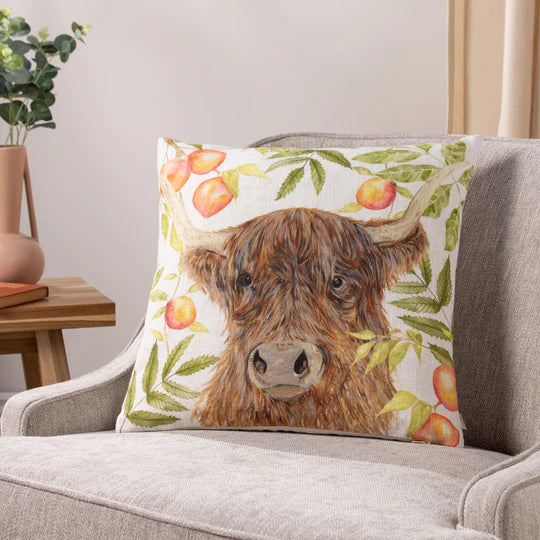 Evans Lichfield Grove Highland Cow Cushion Natural
