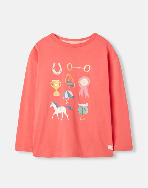 Joules Girls Bessie Long Sleeve Jersey T-Shirt - Dusty Red