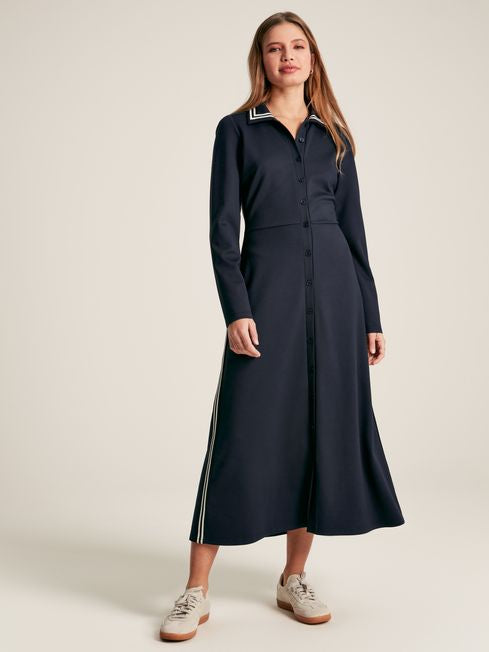 Joules Womens Pia Navy Blue Ponte Button Down Dress