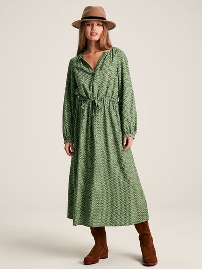 Joules Women’s Imogen Green Long Sleeve Belted Midi Dress
