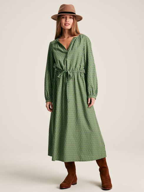 Joules Women’s Imogen Green Long Sleeve Belted Midi Dress