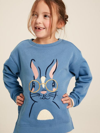 Joules Girls Mackenzie Blue Embroidered Rabbit Crew Neck Sweatshirt