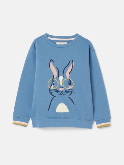 Joules Girls Mackenzie Blue Embroidered Rabbit Crew Neck Sweatshirt