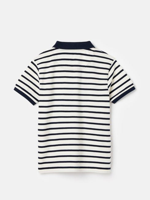 Joules Boys Filbert Navy Blue Striped Pique Cotton Polo Shirt