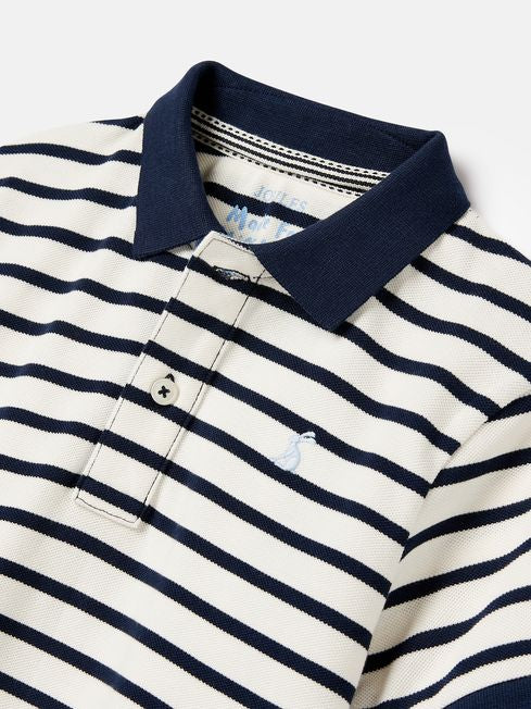Joules Boys Filbert Navy Blue Striped Pique Cotton Polo Shirt