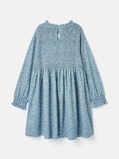 Joules Girls Gracie Blue Shirred Printed Dress