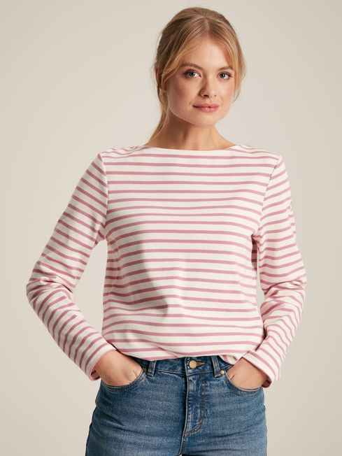 Joules Ladies New Harbour Pink/Cream Striped Boat Neck Breton Top