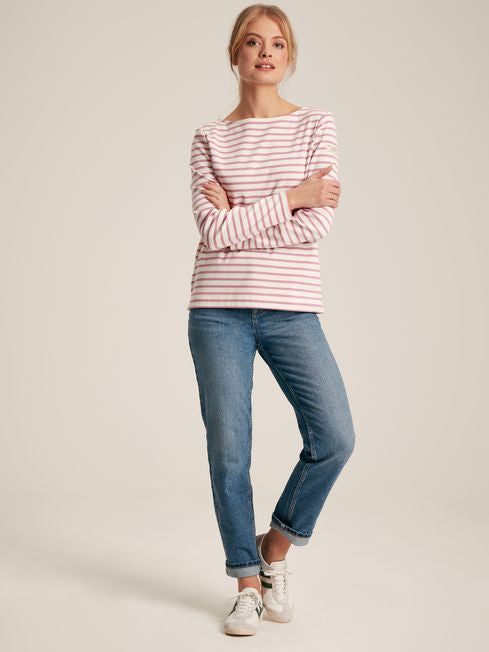 Joules Ladies New Harbour Pink/Cream Striped Boat Neck Breton Top