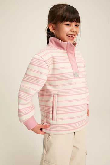 Joules Girls' BurnhamPink Stripe Funnel Neck Sweatshirt