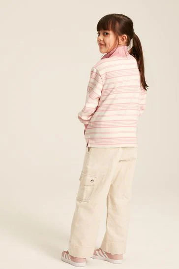 Joules Girls' BurnhamPink Stripe Funnel Neck Sweatshirt