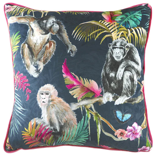 Evans Lichfield Jungle Monkey Cushion Blue 43X43
