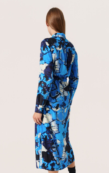 Soaked In Luxury Ladies Shirt Dress SLMakena in Malibu Blue Large Scale Flora, makena