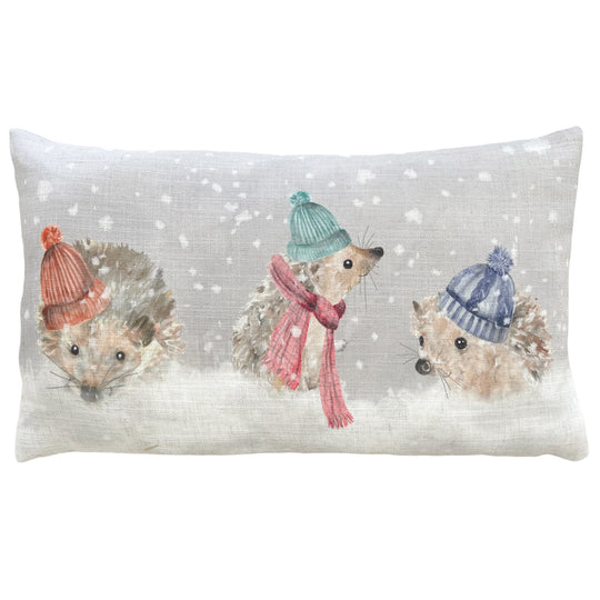 Evans Lichfield Snowy Hedgehogs Christmas Cushion Multi