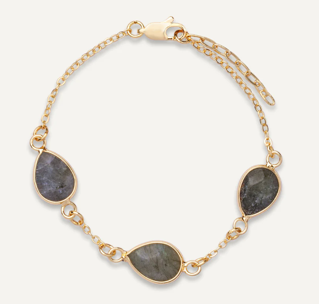 D&X Natural Labradorite Stone Clasp Bracelet in Gold Tone