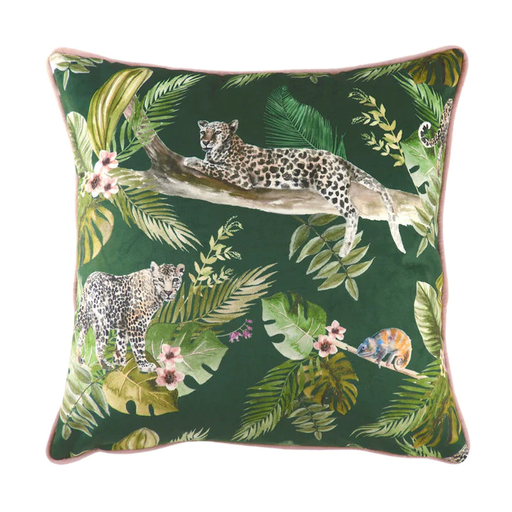 Evans Lichfield Jungle Leopard Cushion Green