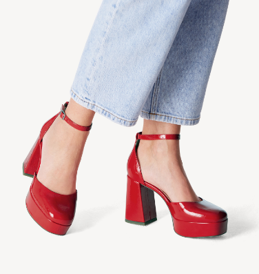 Red platform block heels discount