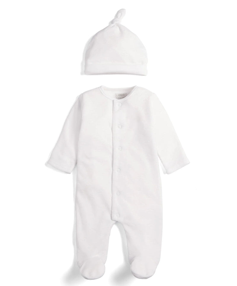 Velour Cloud All-in-One with Hat - 2 Piece White Set - Mamas & Papas