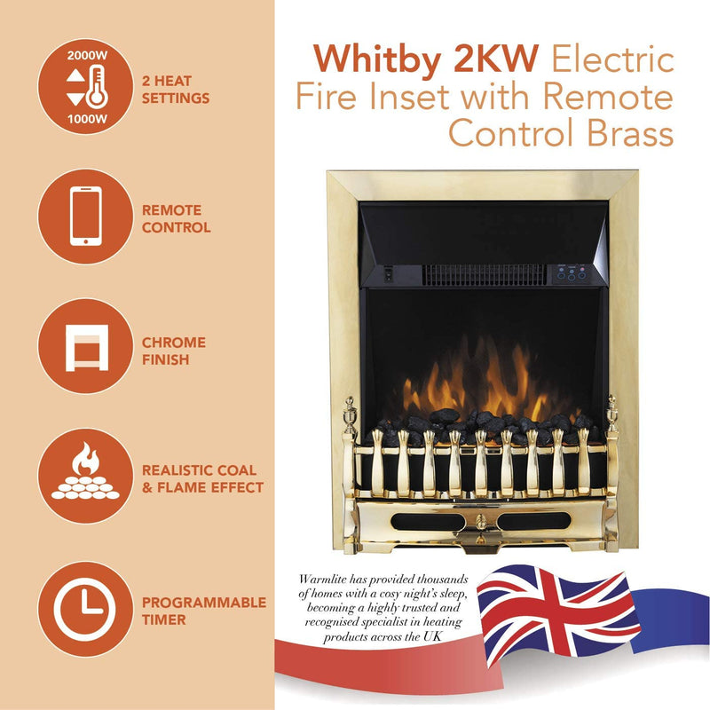WARMLITE  WHITBY BRASS INSET AND FREE STANDING ELECRIC FIRE 2KW