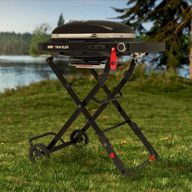 Weber Traveler Compact Portable Gas Grill BBQ with Travel Cart