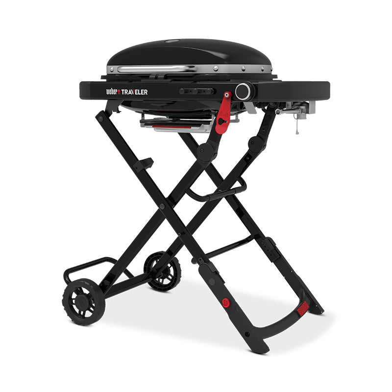 Weber Traveler Compact Portable Gas Grill BBQ with Travel Cart
