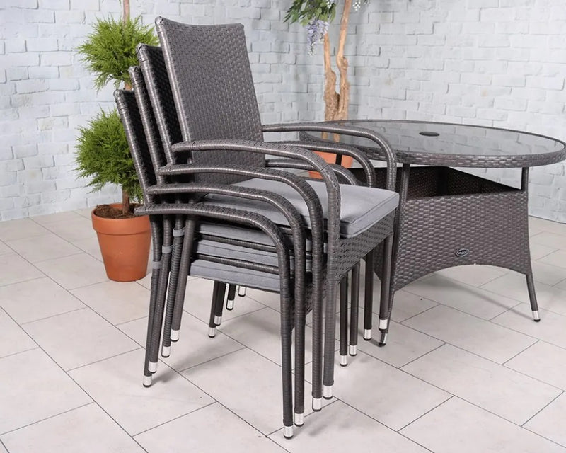 Royalcraft Malaga Grey Rattan 4 Seater Stacking Dining Set, Collect in-store ONLY