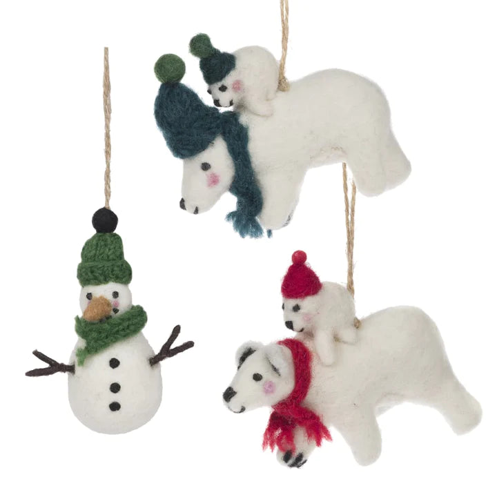 Sophie Allport Snow Season Polar Bears Felt Decorations (Set of 3)