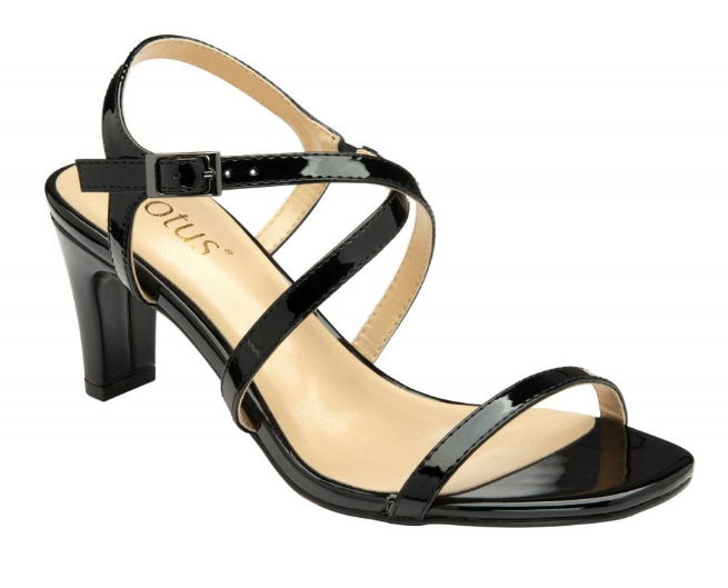 Black Patent Diana Open-Toe Sandals, Lotus Ladies