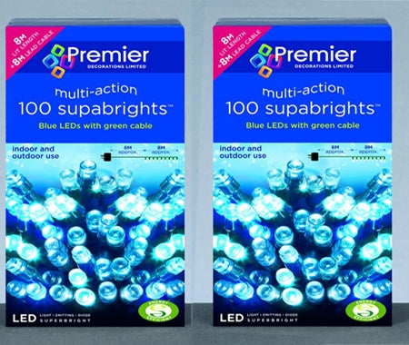 2 x  100 Supabrights Blue LEDs with Green Cable