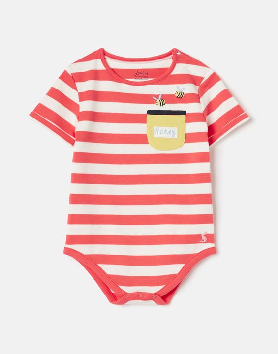 Joules Baby Girl Jasper Organic Cotton Short Sleeve Bodysuit- Pink Stripe