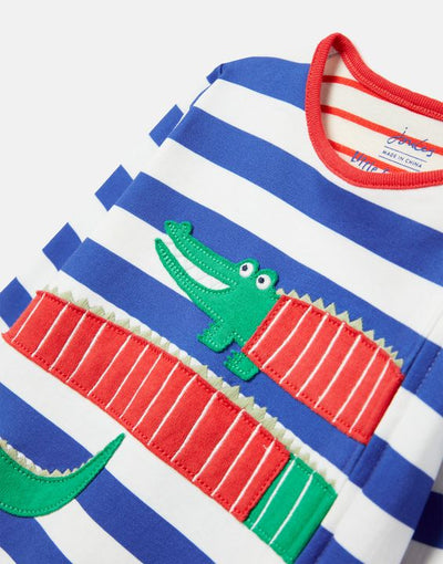 Joules Baby Boys Winfield Organic Cotton Artwork Romper - Blue Stripe Crocodile