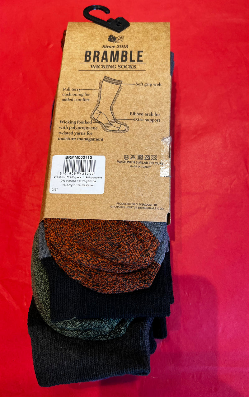 Bramble Mens Wicking Socks 3pk- Grey/Black