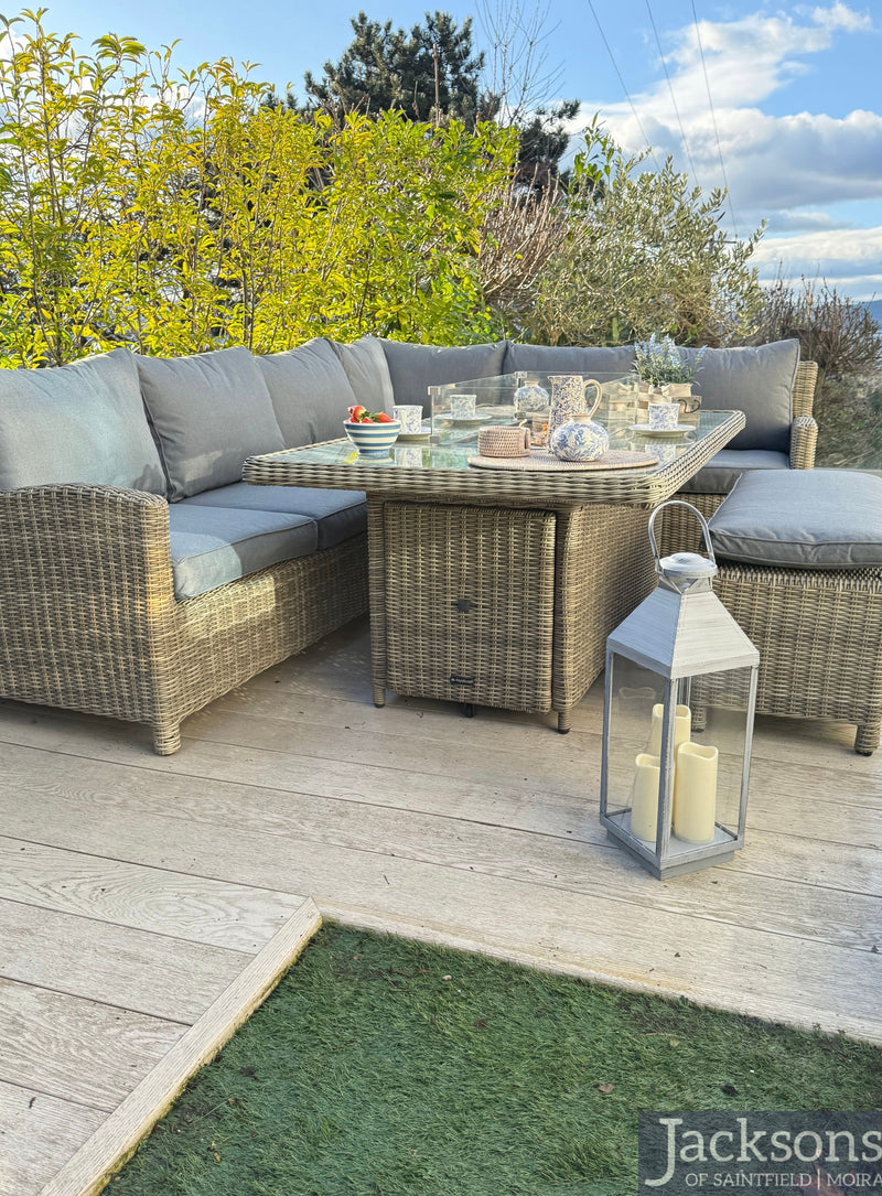 Royalcraft Wentworth 8 Seater Deluxe Modular Corner Dining Lounging Set with Square Fire Pit Table