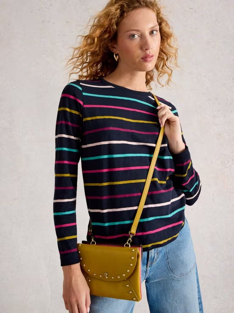 White Stuff Women’s Clara Stripe Neck Tee in Navy Multi