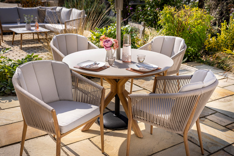 Portico 4 Seat Round Dining Set Wood Effect Aluminium Frame