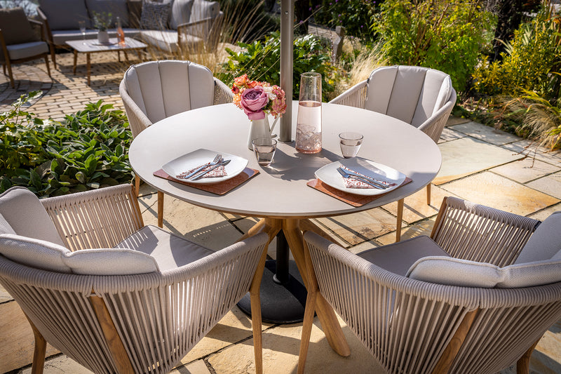 Portico 4 Seat Round Dining Set Wood Effect Aluminium Frame