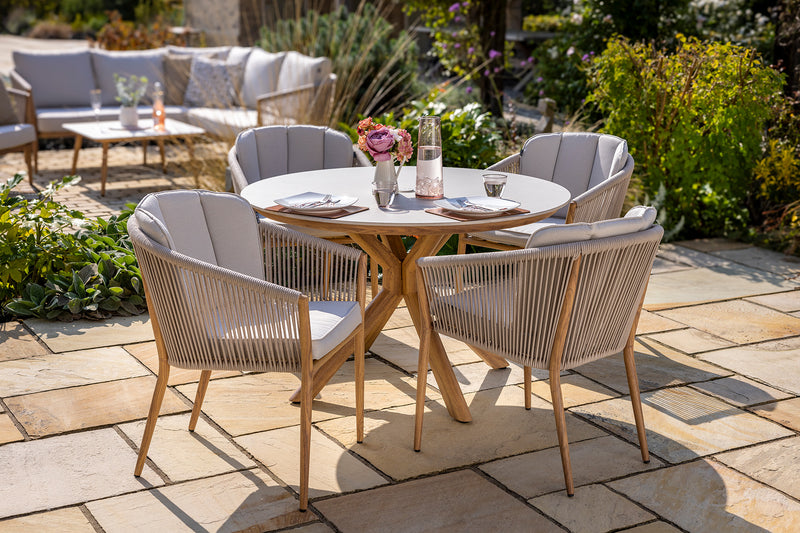 Portico 4 Seat Round Dining Set Wood Effect Aluminium Frame