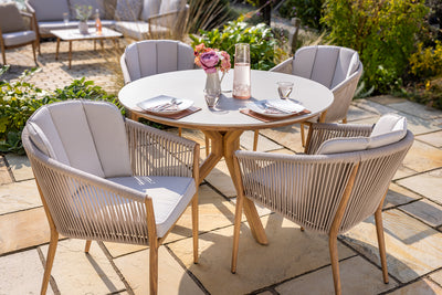 Portico 4 Seat Round Dining Set Wood Effect Aluminium Frame