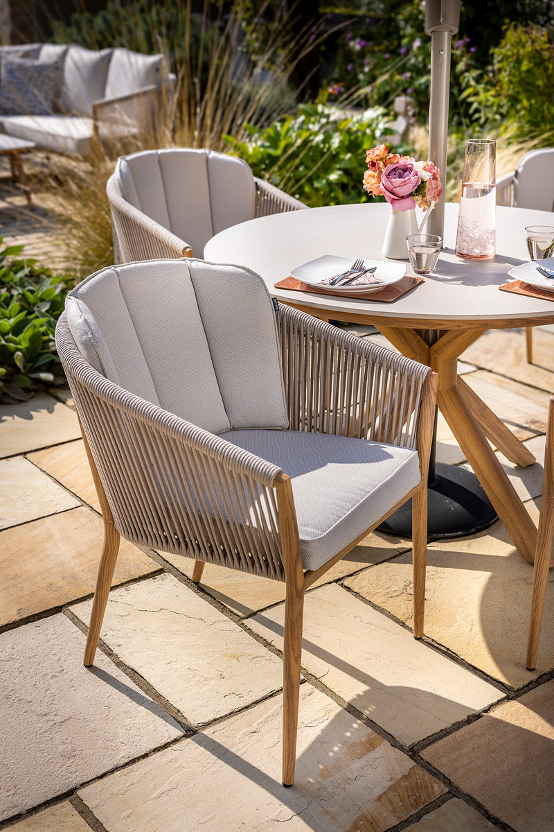 Portico 4 Seat Round Dining Set Wood Effect Aluminium Frame