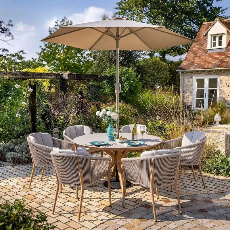 Hartman Portico 6 Seat Round Dining Set Wood Effect Aluminium Frame - PRE ORDER MARCH DELIVERY