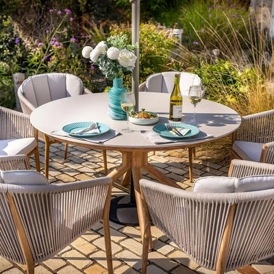 Hartman Portico 6 Seat Round Dining Set Wood Effect Aluminium Frame - PRE ORDER MARCH DELIVERY
