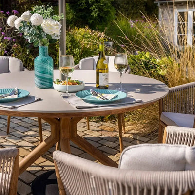 Hartman Portico 6 Seat Round Dining Set Wood Effect Aluminium Frame - PRE ORDER MARCH DELIVERY