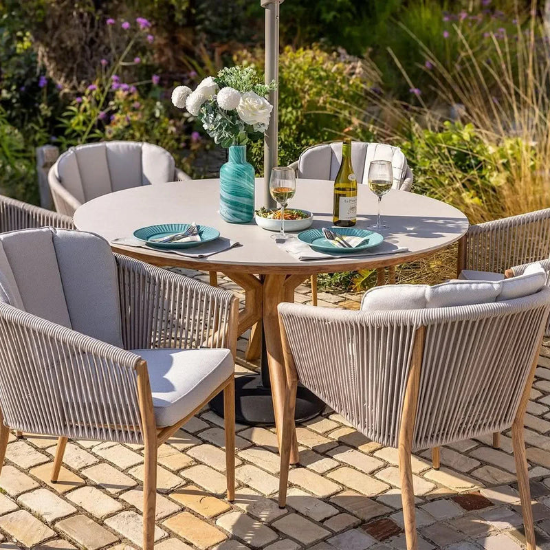 Hartman Portico 6 Seat Round Dining Set Wood Effect Aluminium Frame - PRE ORDER MARCH DELIVERY