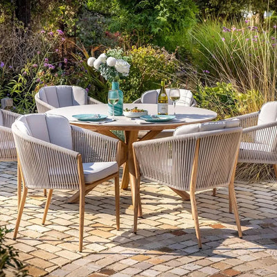 Hartman Portico 6 Seat Round Dining Set Wood Effect Aluminium Frame - PRE ORDER MARCH DELIVERY