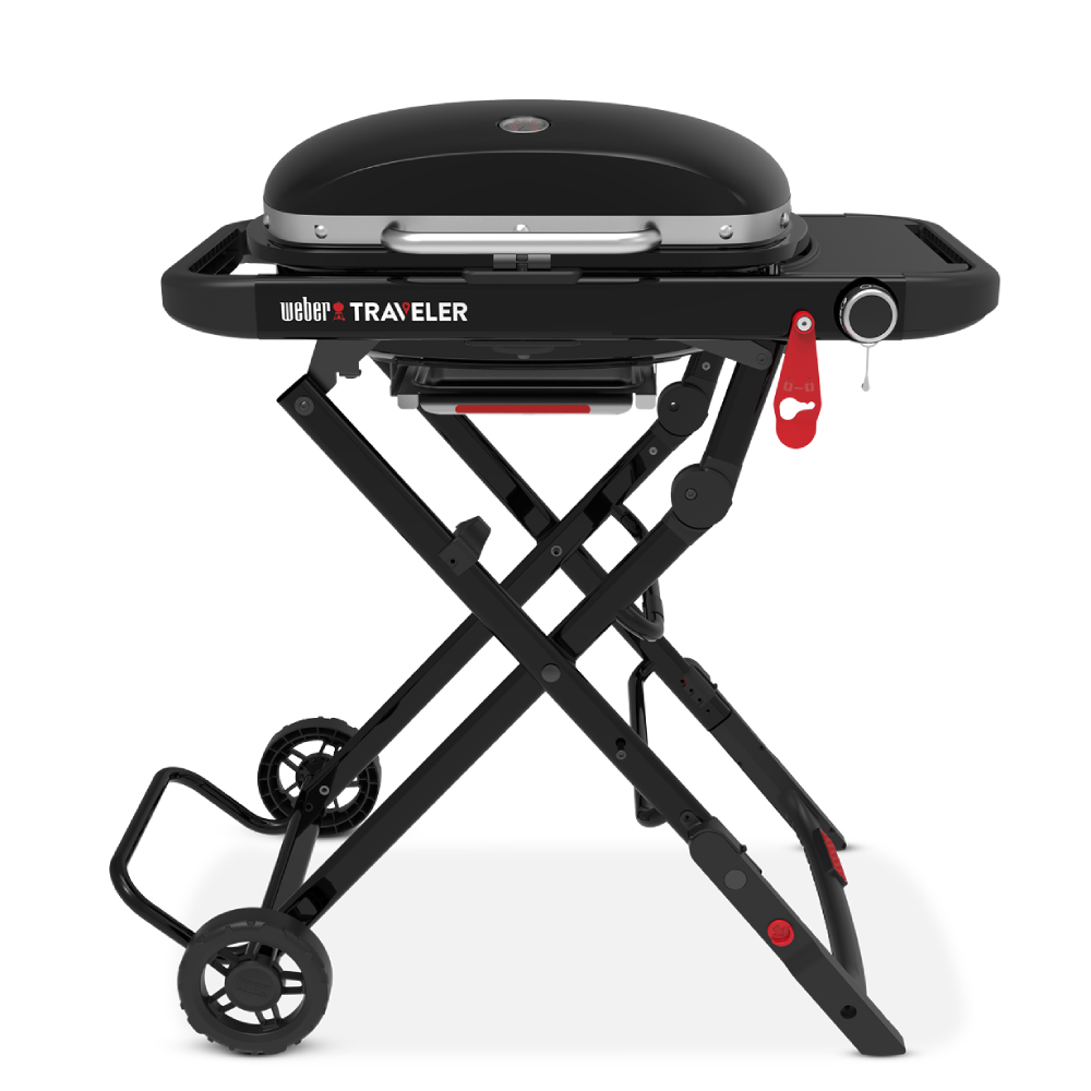 Weber Traveler Compact Portable Gas Grill BBQ with Travel Cart