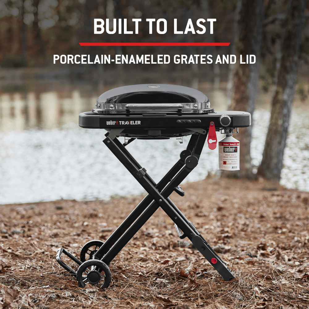 Weber Traveler Compact Portable Gas Grill BBQ with Travel Cart 