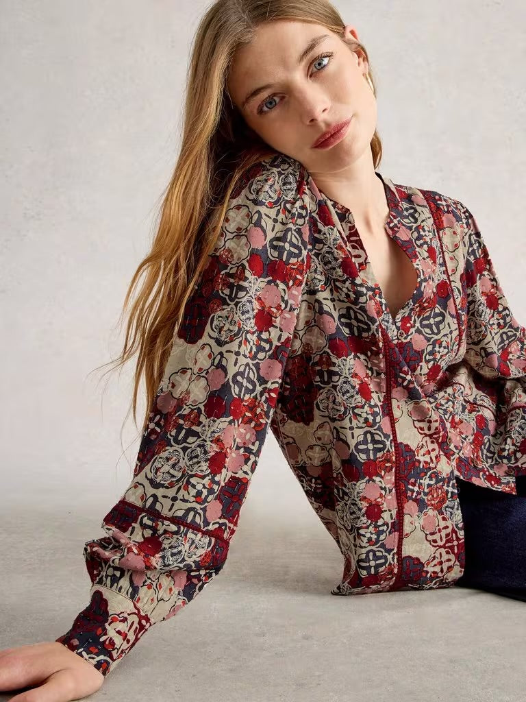 White Stuff Women’s Paloma Long Sleeve Top in Red Multi