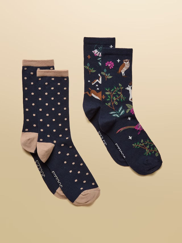 Joules Everyday 2 Pack Socks - Navy Wood